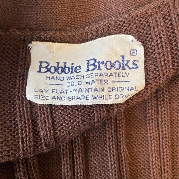 70s Vintage Bobbie Brooks Brown Rin Knit Long Sleeve V-Neck Cardigan Sweater M - Picture 4 of 4